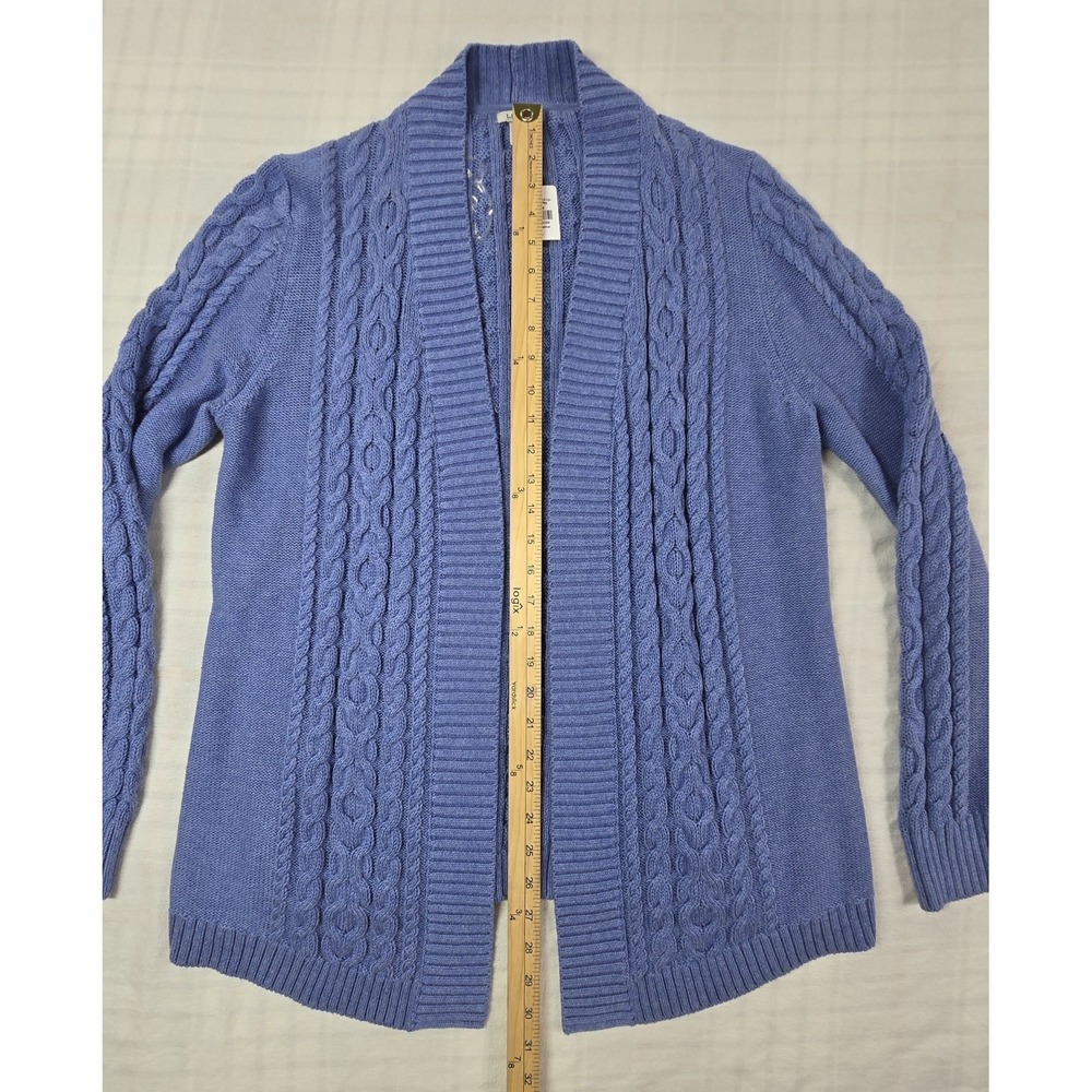 LL Bean Womens Double L Cable Knit Open Cardigan Sweater Long Blue Heather L NWT - Picture 5 of 12